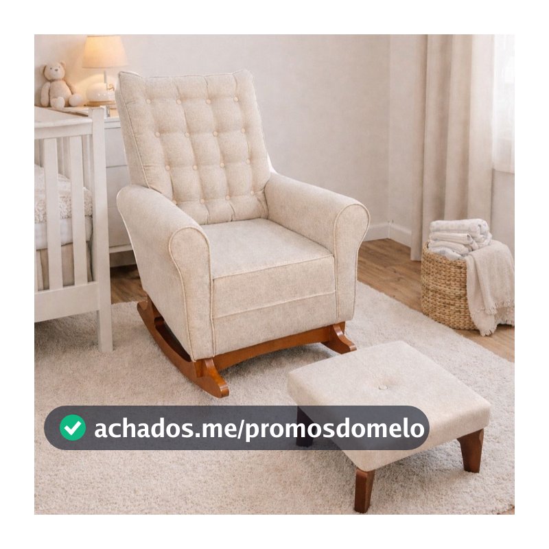 Cadeira Poltrona de Amamentação Balanço Paris Plus C/puff - Linho Bege