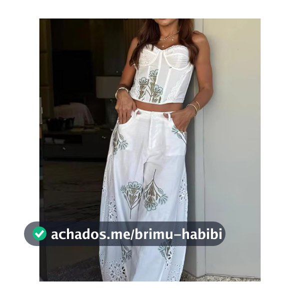 Floral Bordado Espartilho Superior Ilhó Calças De Perna Larga Feminino Conjunto De Roupa De Duas Peças