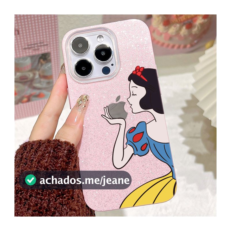 Com Glitter Brilhante Branca Neve Capa Capinha Para iPhone 17 Air 16 15 14 Plus 13 12 11 18 Pro Max XR Glitter Normal