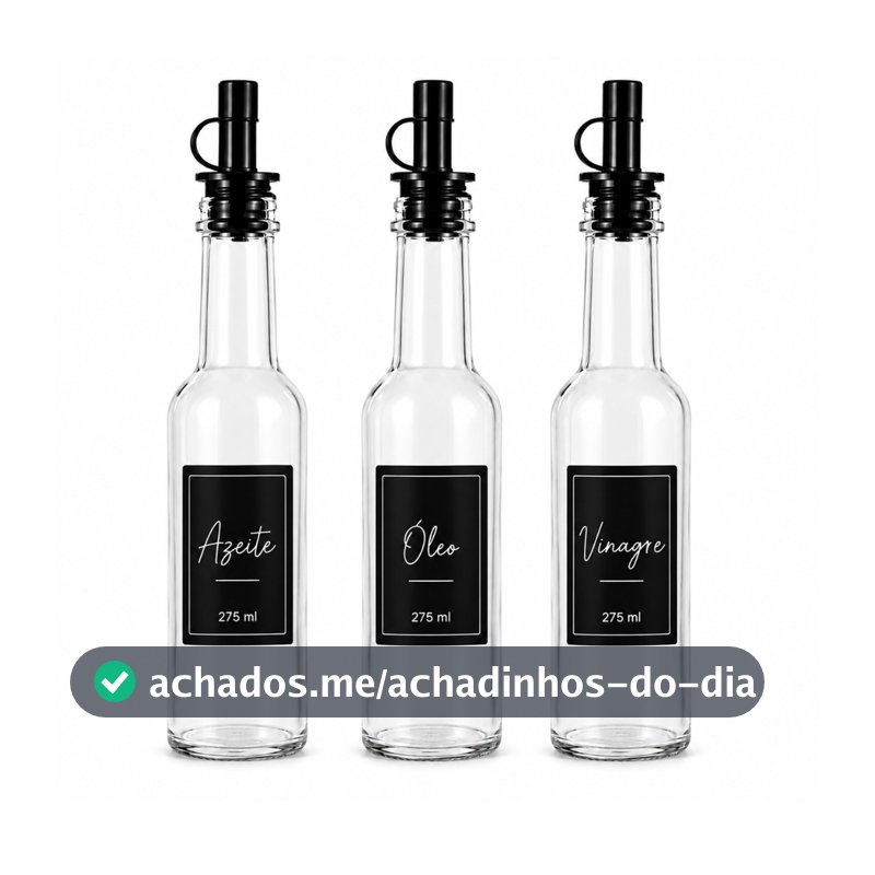 Kit 3 Galheteiros de Vidro 275 ml com Dosador Preto