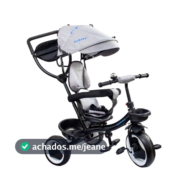Triciclo Infantil 4 em 1 Multifuncional Carrinho de Bebê Com Pedal Empurrador Capota Solar e 2 Cestas Até 15kg - Kababy