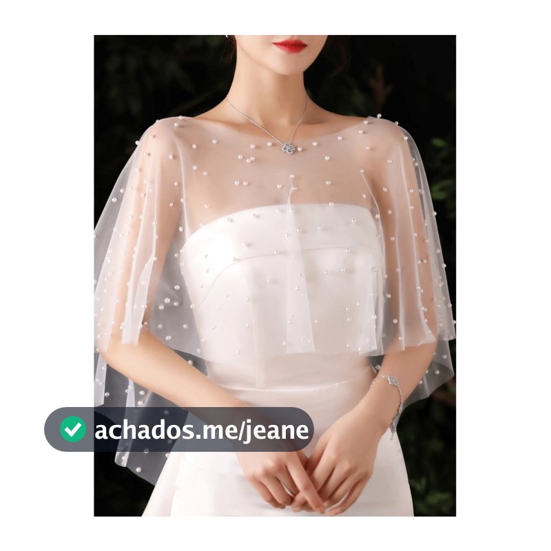 Bolero Xale Capa para Vestido de Noiva Madrinha Vestido de Festa Detalhe Pérolas