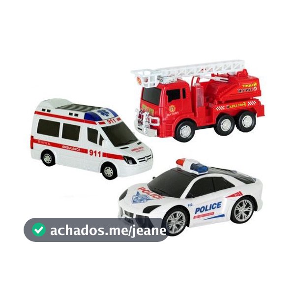 Kit 3 Carros Polícia,Bombeiro e Ambulância Som Luz