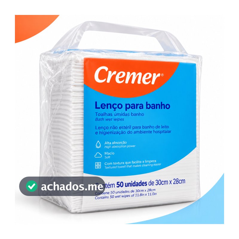 Lenço Para Banho Higiene - Wipes 30cm x 28cm  C/50 Unidades Cremer
