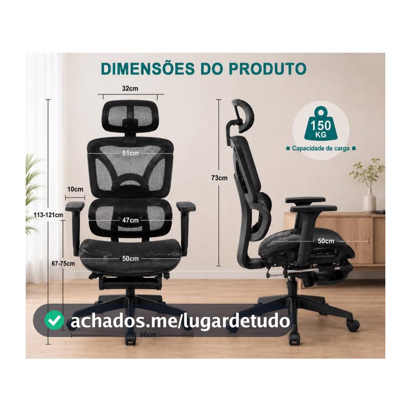 Cadeira Presidente Ergonomica Escritorio Mesh Reclinavel Com Apoio De Pes Retratil E Apoio De Cabeça