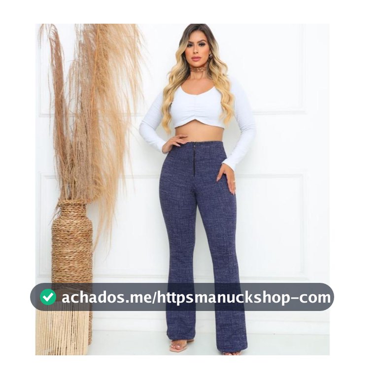 Calça Flare Jackar Linho Com Zíper Cintura Alta Com Muito Elastano