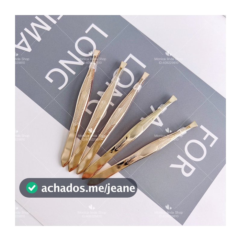 kit 5 Pinça Sobrancelha Aço Inoxidável Banhado A Ouro