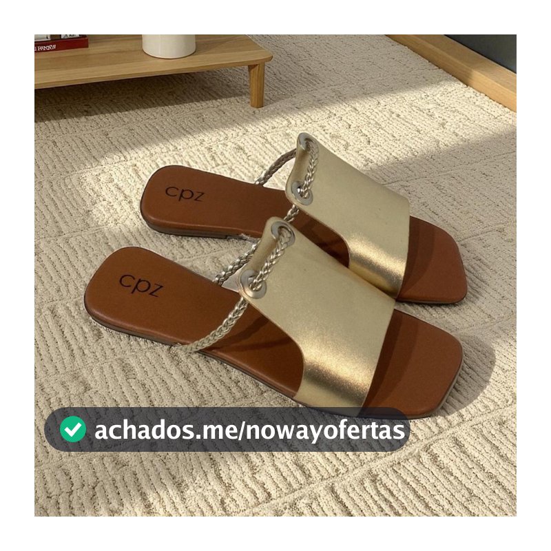 Sandalia Rasteira Feminina Tiras Trançadas com Enfeite Elegante Confortável Leve Bico Quadrado Casual Verão Slide