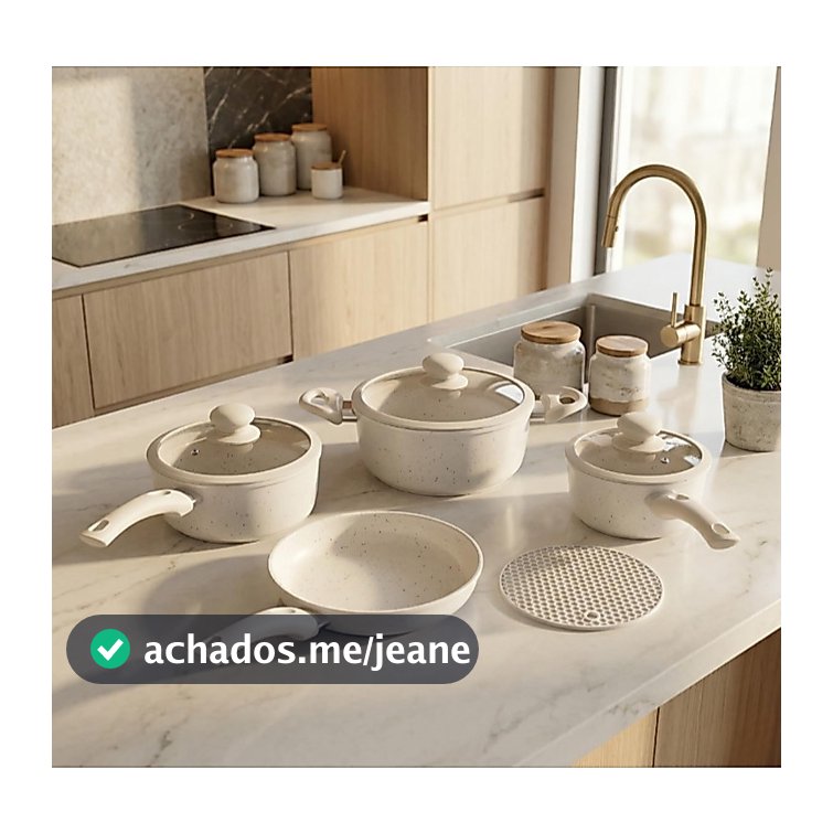 Jogo de Panelas Antiaderente de Alumínio com Revestimento Cerâmico e Tampa de Silicone Vienna Stone Color 5 peças