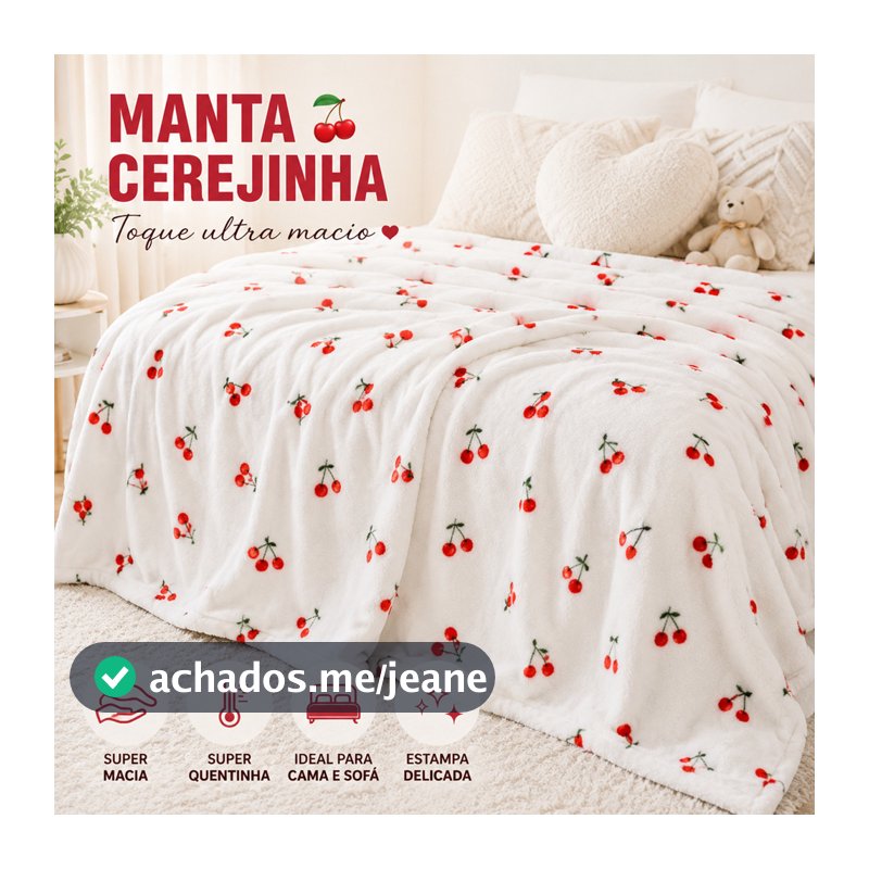 Manta Cereja Casal e Queen Soft Premium Cobertor Quentinho
