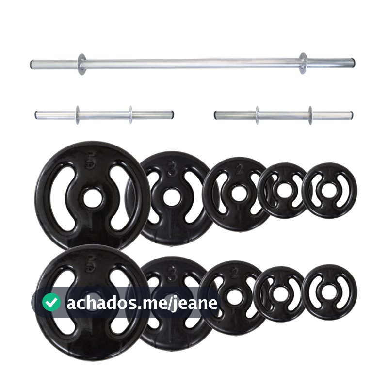 Kit 24Kg Anilhas Emborrachadas Com Barras Para Musculação