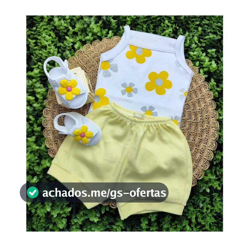 Conjunto Sandália Com Body Flor E Short Bebe Menina Mesversário Estampado Verão 100% Suedine
