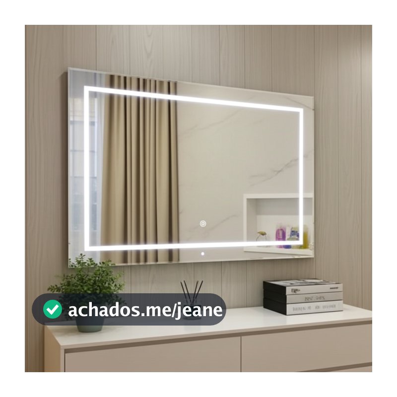 Espelho LED Jateado 120x70 cm Retangular Botão Touch para Banheiro Quarto Sala Lavabo Penteadeira