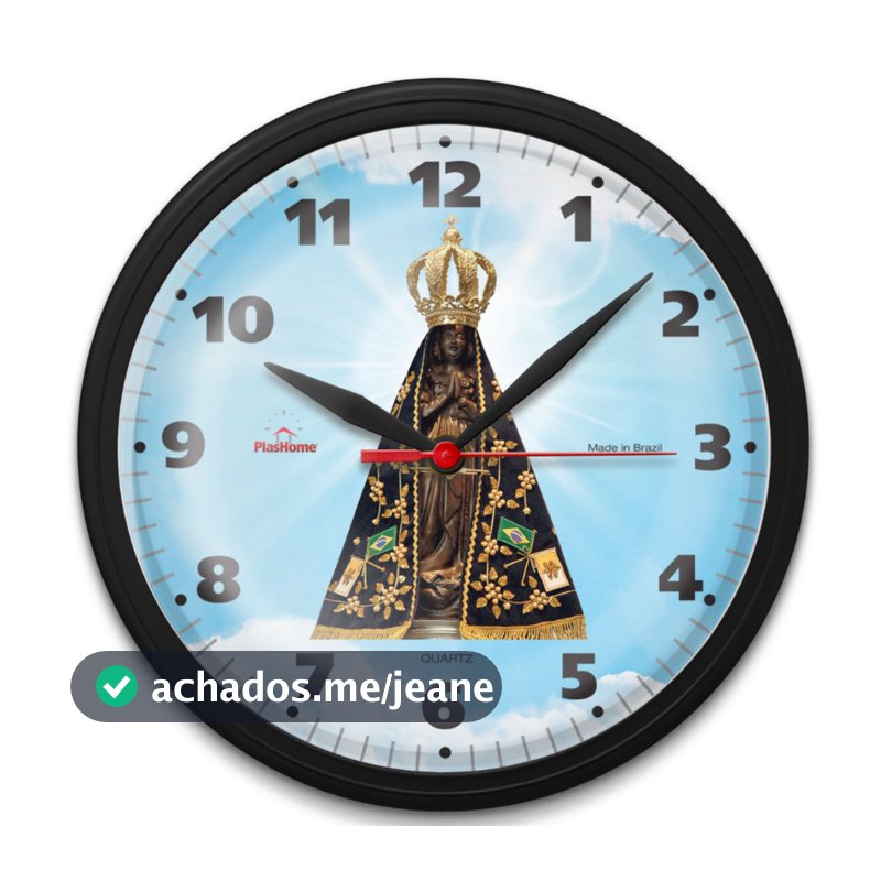 Relógio de Parede Redondo Ômega Preto Nossa Senhora Aparecida Plashome Sala Cozinha e Escritório e Decoração