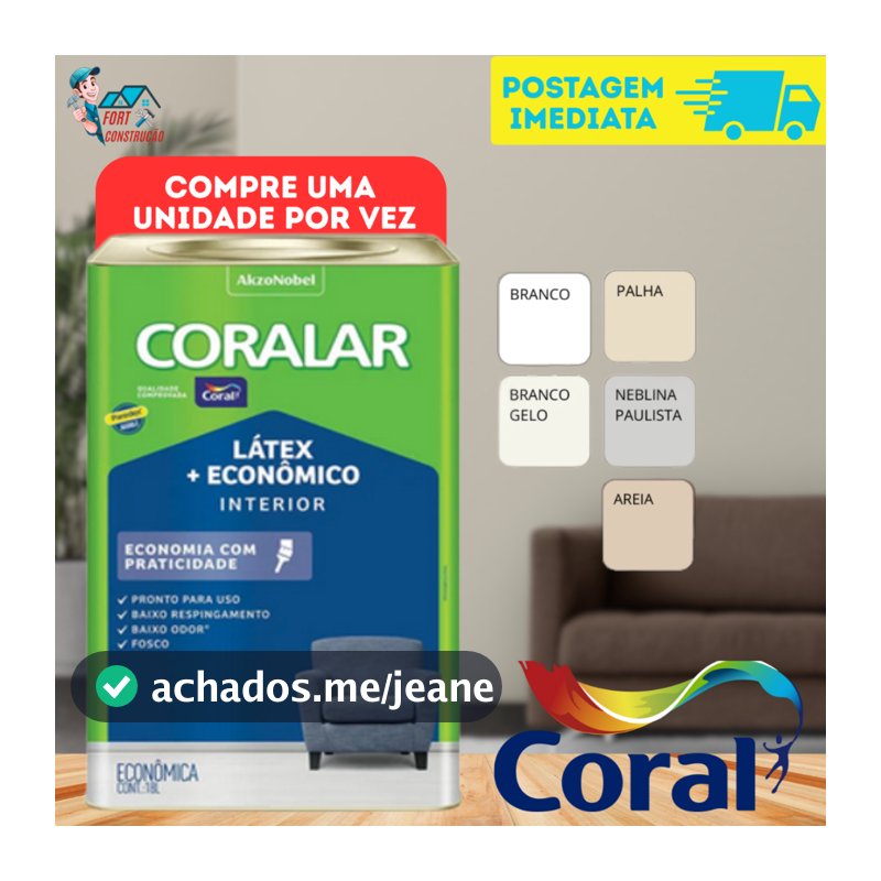 Tinta Econômica Fosca Coralar Paredes Coral 18 L itros Anti Mofo Acrílica Interno Interior Cores