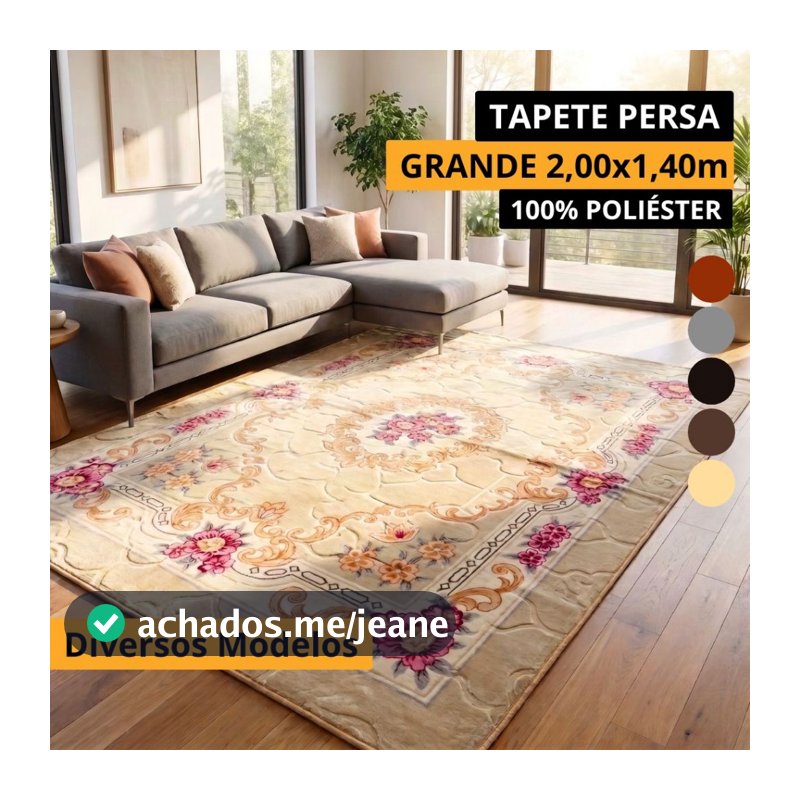 Tapete Sala Persa Grande 2,00m x 1,40m Antiderrapante Floral Arabescos Tapete Árabe para Sala Quarto