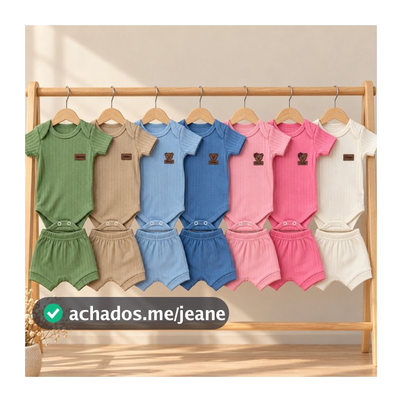 Conjunto Bebê Menino Menina Body E Short Canelado 100% Algodão Manga Curta Unissex Roupa De Bebê Verão Bory