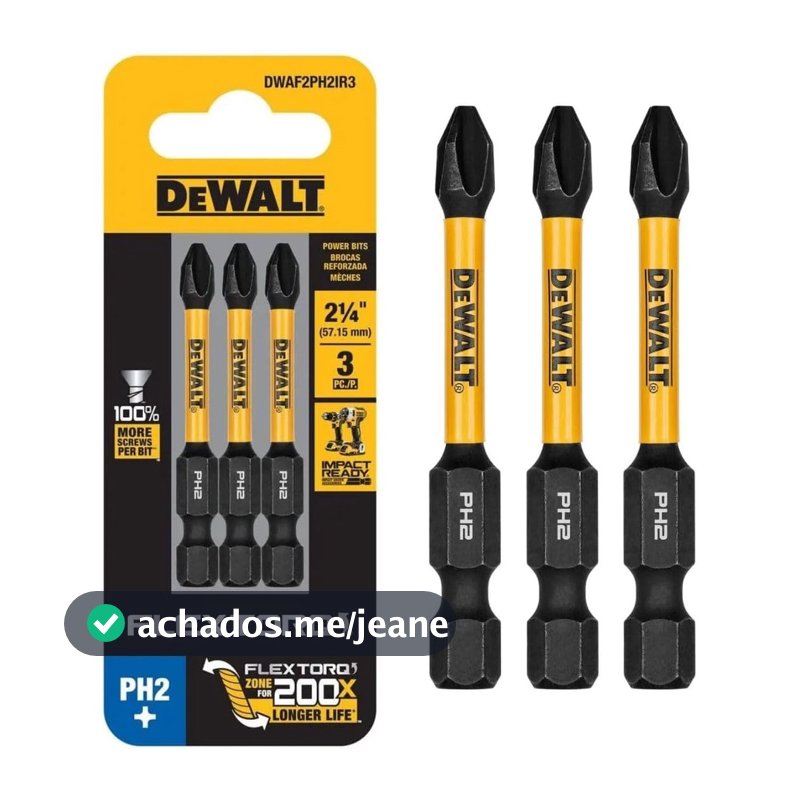 Ponta Bits Philips FlexTorq 57mm PH2 2.1/4Pol. Kit 3 Unidades DEWALT Parafusadeira Impacto