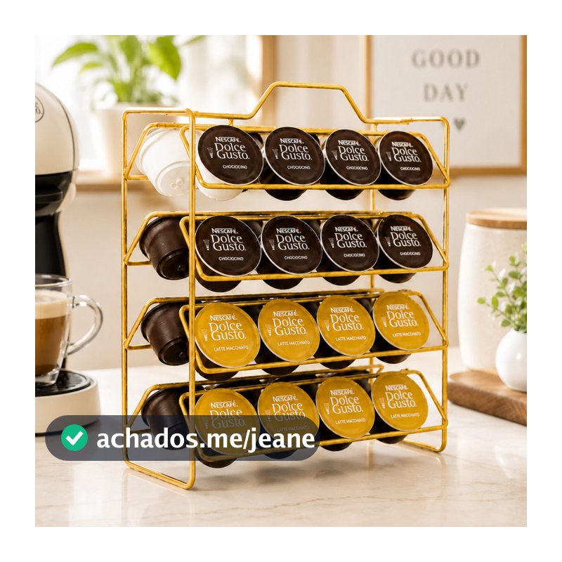 Suporte Porta Cápsulas Café Dolce Gusto 32 Unid Organizador Bancada Dourado Reforçado 4 Andares