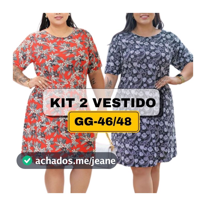 Kit 2 Vestidos  Plus Size Estampado Malha Liganete Feminino Com Manga Leve e Confortavel