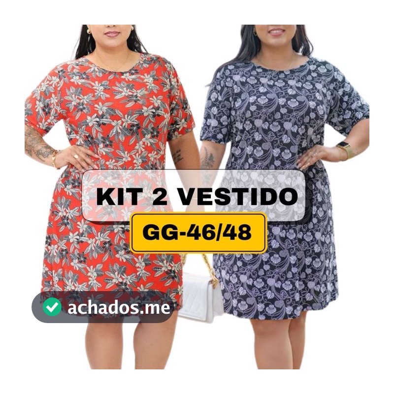Kit 2 Vestidos  Plus Size Estampado Malha Liganete Feminino Com Manga Leve e Confortavel