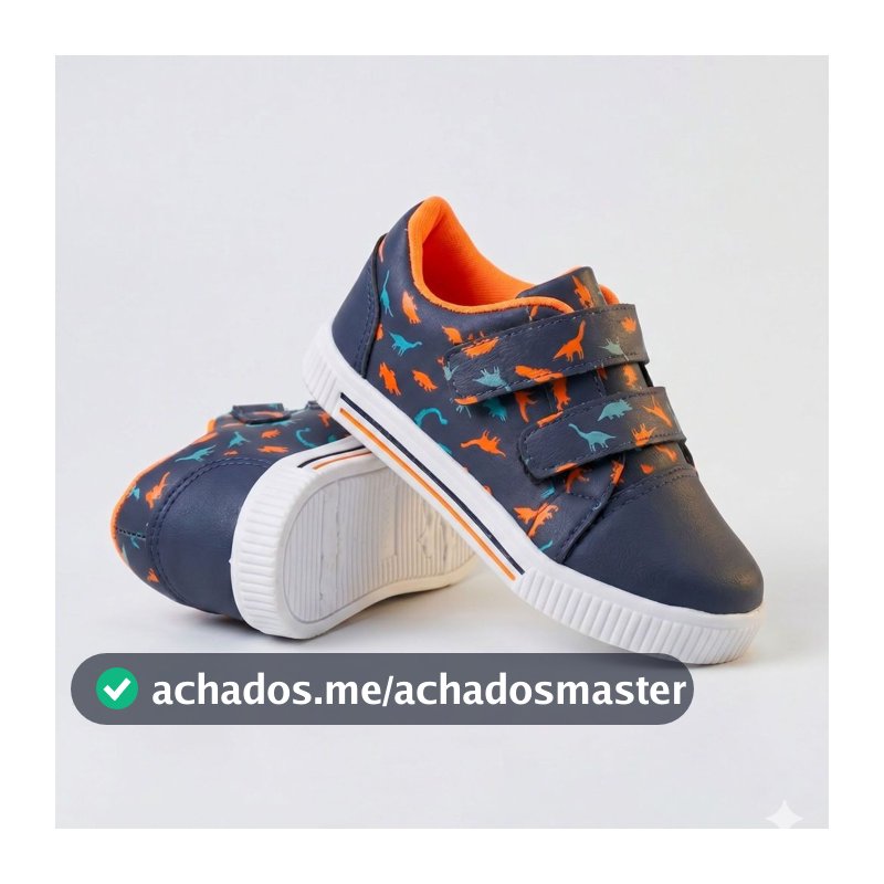 Tenis Infantil Menino Casual Dinossauro Marinho com Laranja Escolar Kidstep