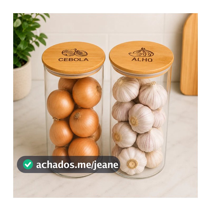 Kit Potes Alho Cebola Sal E Pimenta Organizador Cozinha Tampa De Bambu Transparente Porta Mantimentos Decorativo Cozinha
