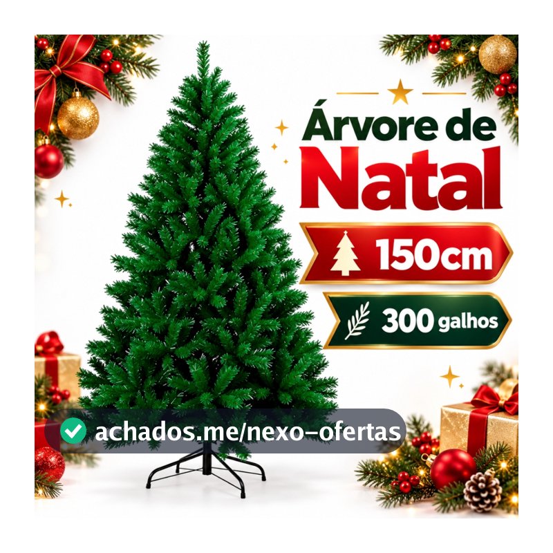 Árvore Natalina 150cm 300 Galhos Verde Artificial Desmontável com Base Decoração de Natal Casa