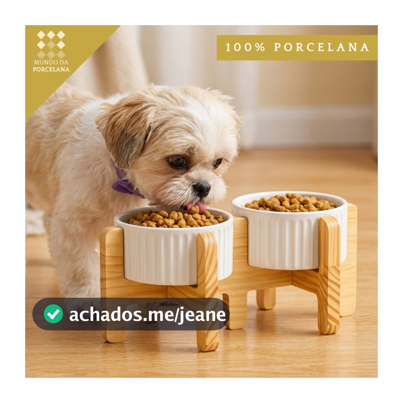 Comedouro Bebedouro Pet Elevado Duplo Pote Ração Água Porcelana 320ml