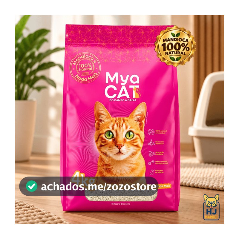 Areia Gatos Mya Cat 100% Mandioca Biodegradável Grãos Finos Higiênica 4kg