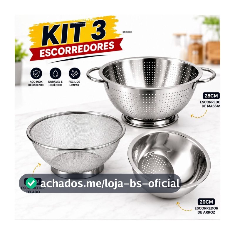 Kit Escorredor Inox Massas Arroz Telado Cozinha Completo