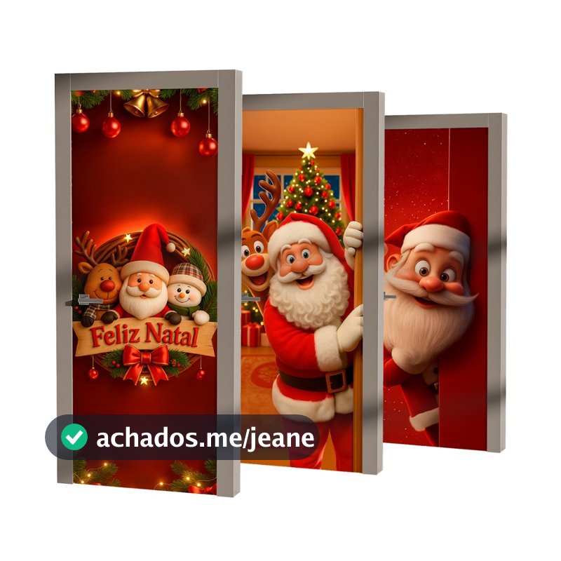 Capa de Porta Papai Noel Cute Infantil Tecido Sublimado 0.85x2.15