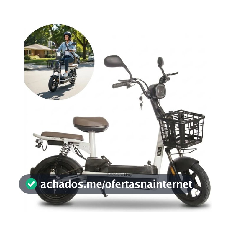 Bicicleta Elétrica 48V Scooter C/Bateria Removível Importway Autonomia Até 25km Velocidade 32kmh Bike Urbana Branca