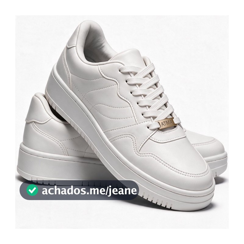 Tênis Feminino Plataforma Atma Casual Básico Branco Preto Confortável Sapatênis Macio Dia Estiloso