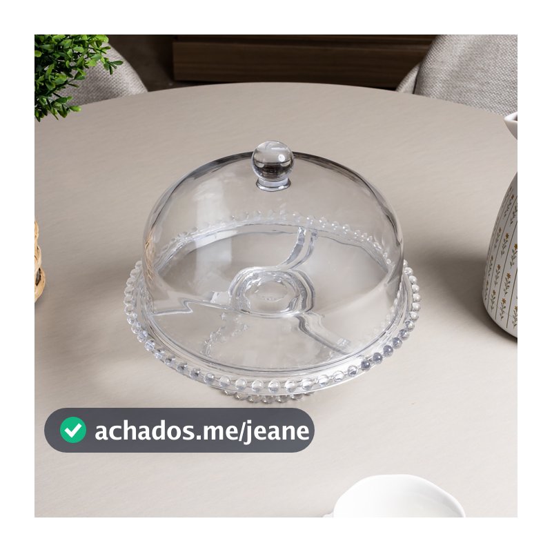 Prato para Bolo com Pé e Tampa Pearl 25cm x 23,5cm Cristal Wolff Boleira para Doces Sobremesa e Mesa Posta Qualidade Uso