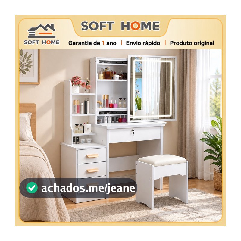 SOFTHOME Mesa De Maquiagem Com Gaveta , Vaidade Doméstica Espelho E Amplo Espaço De Armazenamento