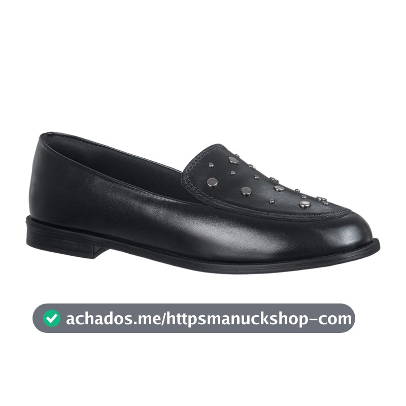 Mocassim Feminino Slip On Moderno Bico Arredondado Tachas Metalizadas Casual Olive