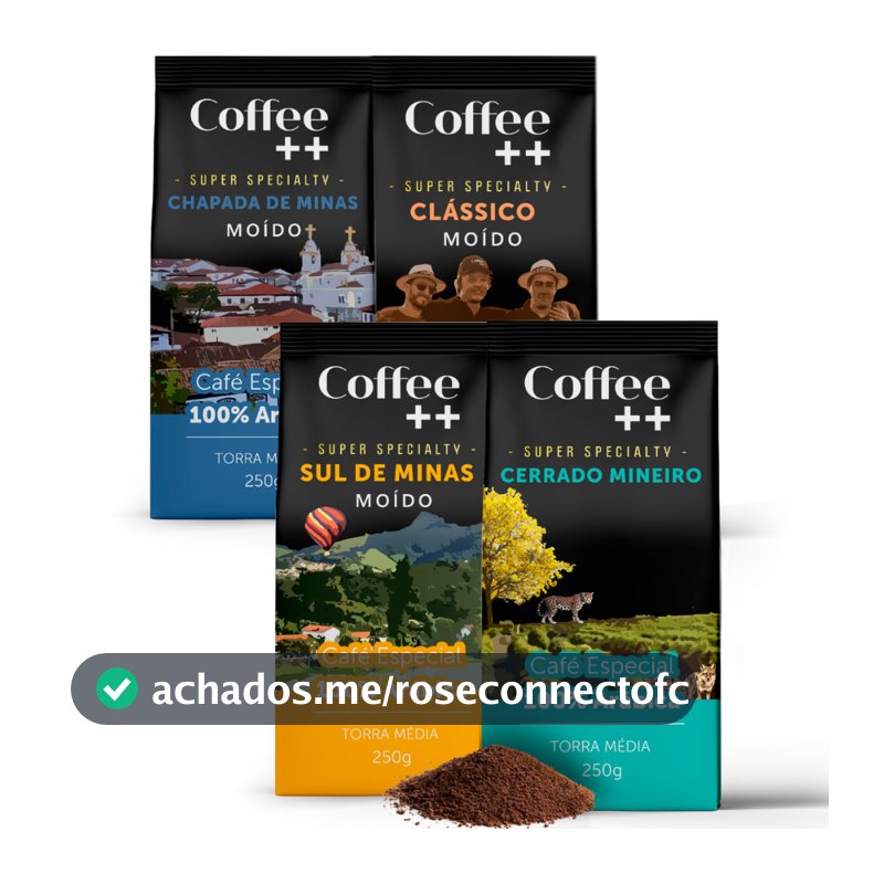 Kit 4 Pacotes Café Especial Moído Coffee Mais Chapada de Minas, Clássico, Sul de Minas e Cerrado Mineiro
