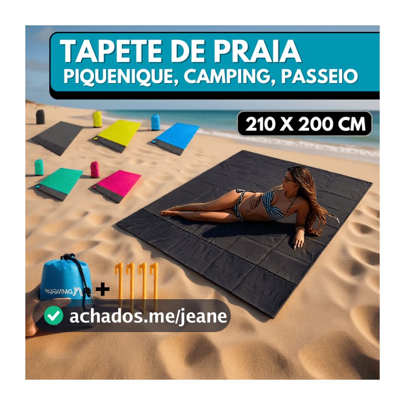 Tapete de Praia Impermeável 210 x 200 cm A Prova de D'água Para Piquenique Acampamento