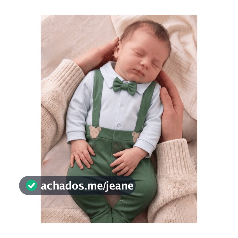 Lindo macacão bebê em malha 100% algodão antialérgico e macio Fabio Verde