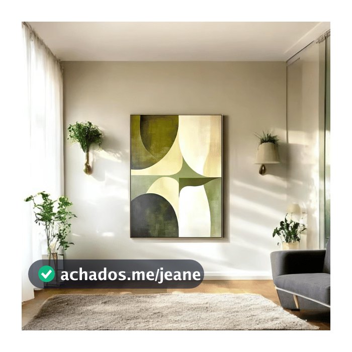 Quadro Decorativo Formas Geométricas Verde Oliva 60x90 Tela Canvas Grande Pronto Para Pendurar Sala