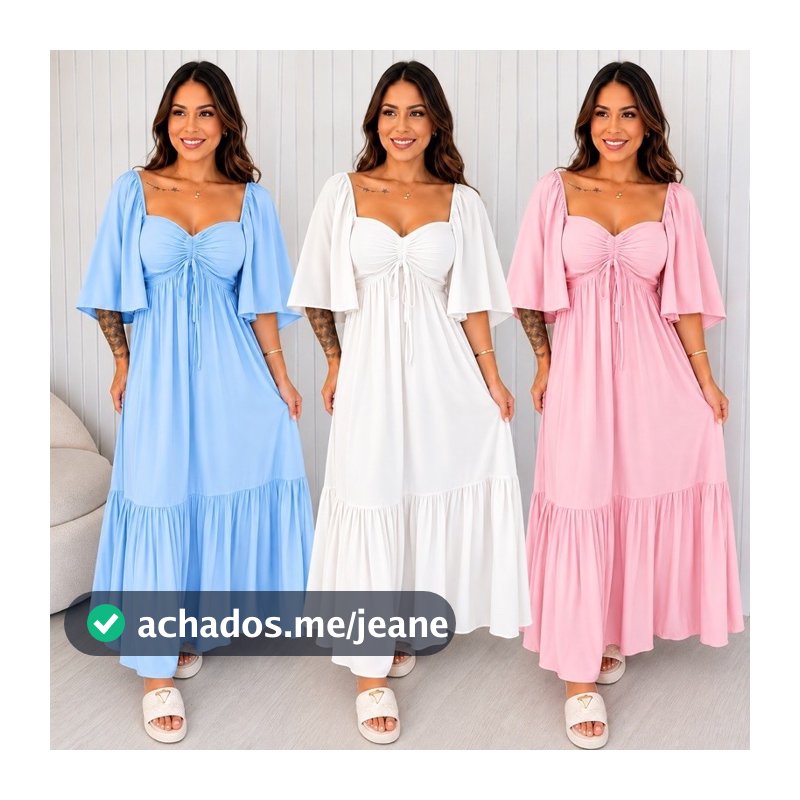 VESTIDO FEMININO ELEGANTE DE AMARRE, MANGA BABADO EM TECIDO DUNA ELASTEX NAS COSTAS