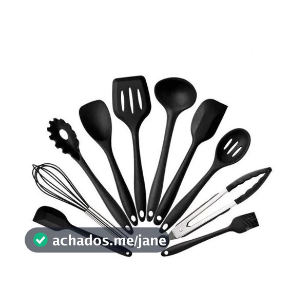 Jogo 10 Colheres De Silicone Inox Utensílios Cozinha