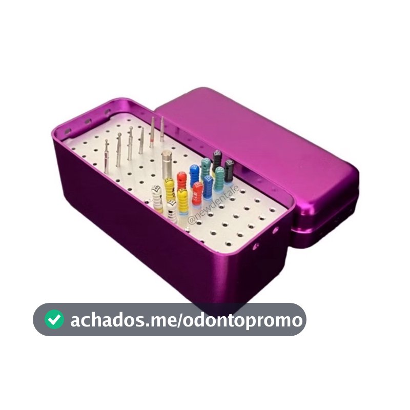 Estojo Inox Porta Limas Odontológicas Autoclavável Roxo Azul Cinza