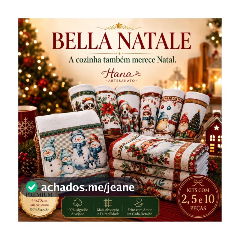 Kit Bella Natale Hana Artesanato – 2, 5 e 10 Panos de Prato Natalinos 44x70cm