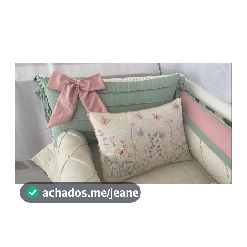 Kit Berço Americano Menina Jardim das Flores 10 Peças Rose Blush com Verde Erva Doce