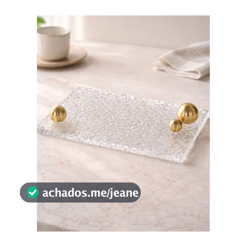 Bandeja Retangular Acrílico Esferas Douradas Transparente Luxo Lavabo Cristal Decorativa Multiuso Decoração