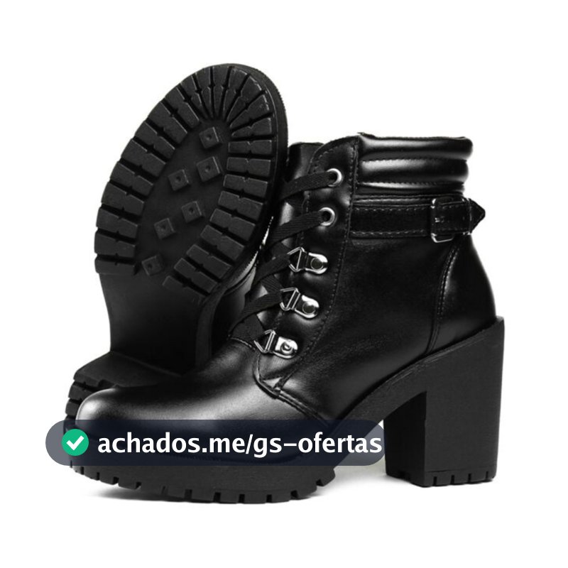 Bota Coturno Feminina Preta Salto Baixo Grosso Salto Tratorado Bloco Confortável Macio Na Promoção