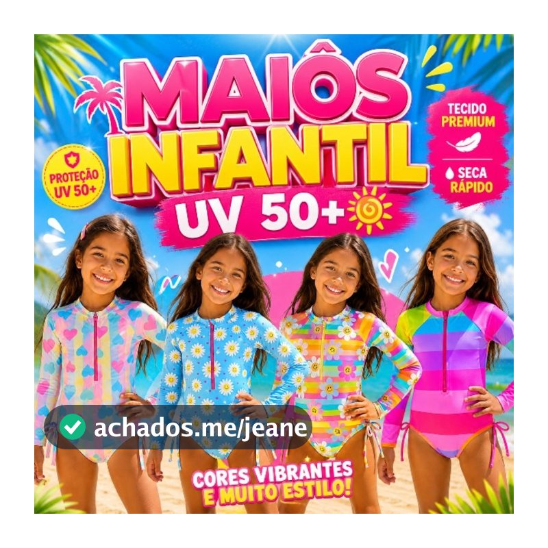 Maiô Infantil Manga Longa com Zíper UV para Natação e Praia – Biquíni Infantil Juvenil