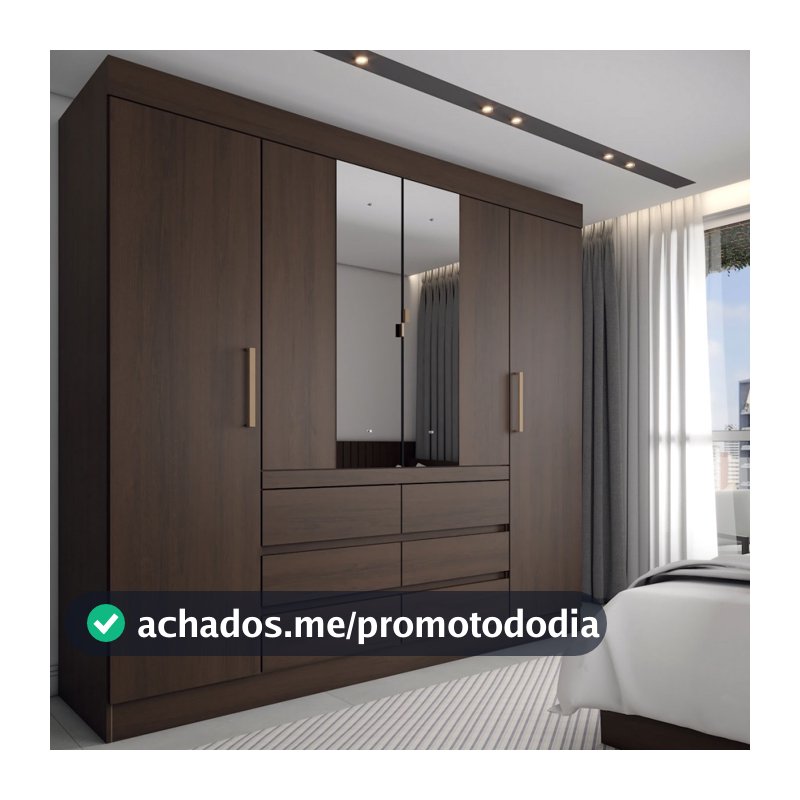 Guarda-Roupa Casal Honey 4 Portas 6 Gavetas com Espelho